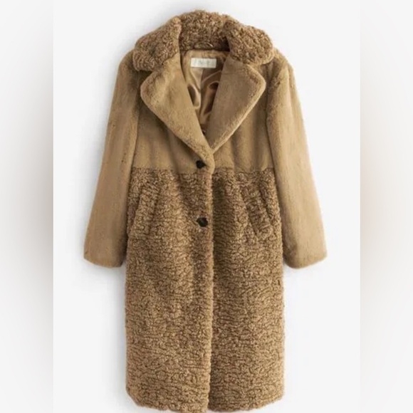 NEXT Direct Olive Green Longline Faux Fur Teddy Borg Mix Coat Size US 10 - Picture 3 of 16